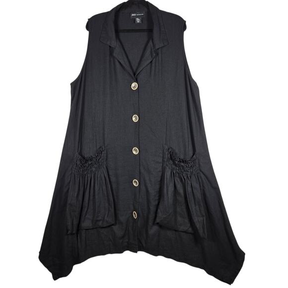 Jones New York Vest Womens 2X Linen Blend Black Lagenlook Tunic Button Front - Picture 1 of 9